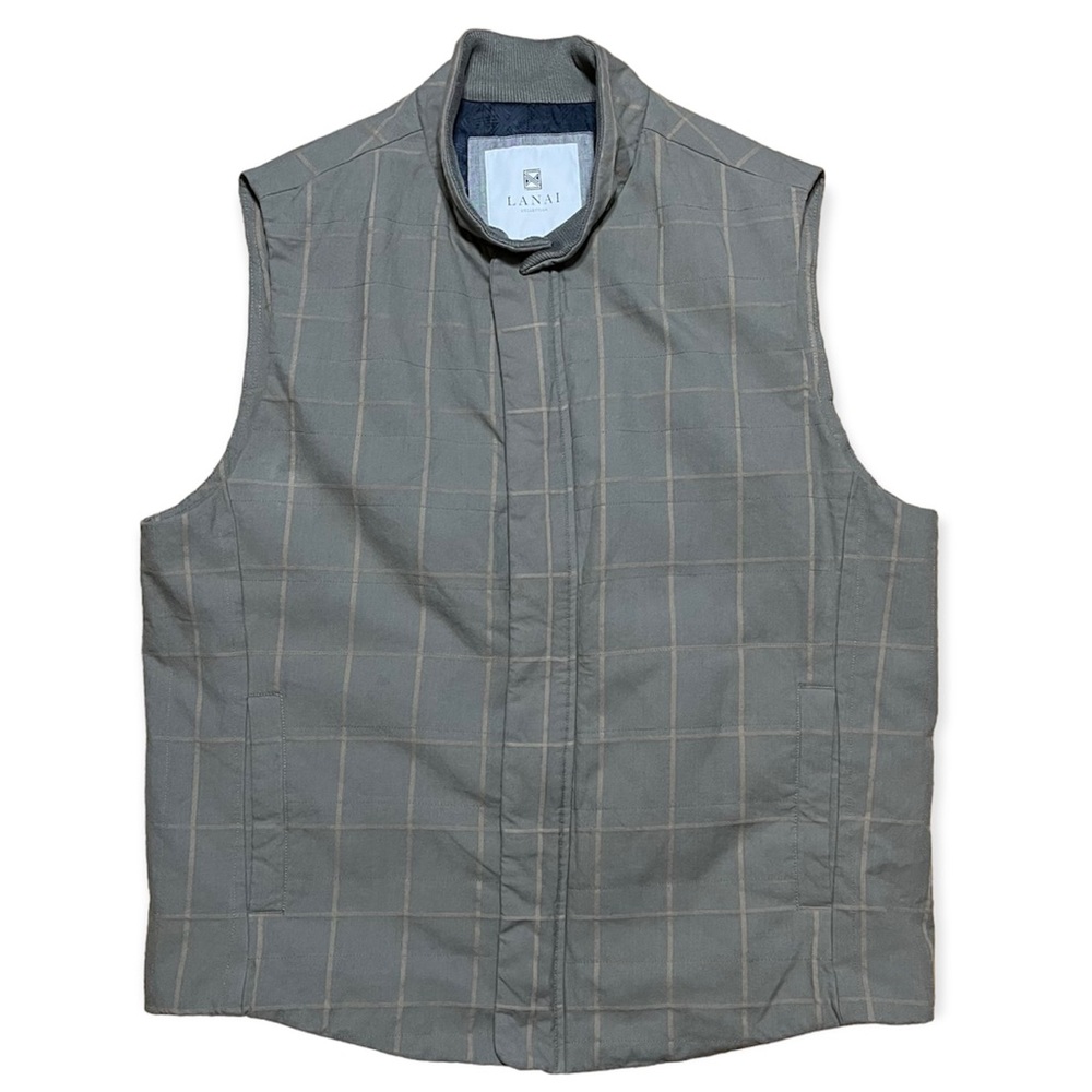 Lanai Collection Tan Plaid Cotton Vest Sz XL
